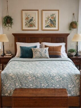 Quilted 100% Organic Cotton Bedspread KING Luxury Birds in Spring New With Tags